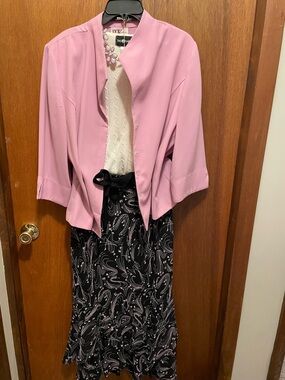 Sag Harbor Black Maxi Skirt with Pink Swirl Print